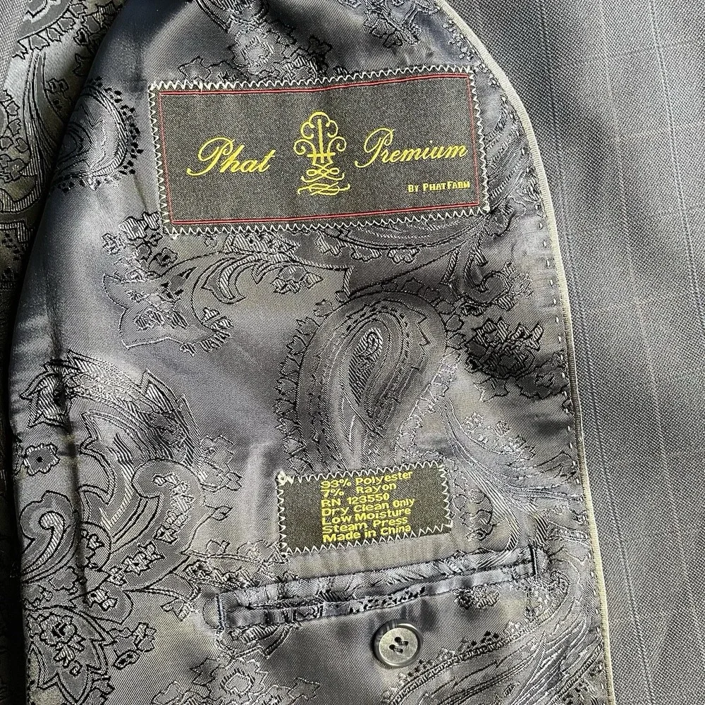Phat Farm Mens 46L blue Windowpane Blazer Sport Coat wedding‎ office school suit